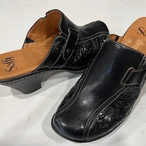Sofft Black Tooled Leather Mules
